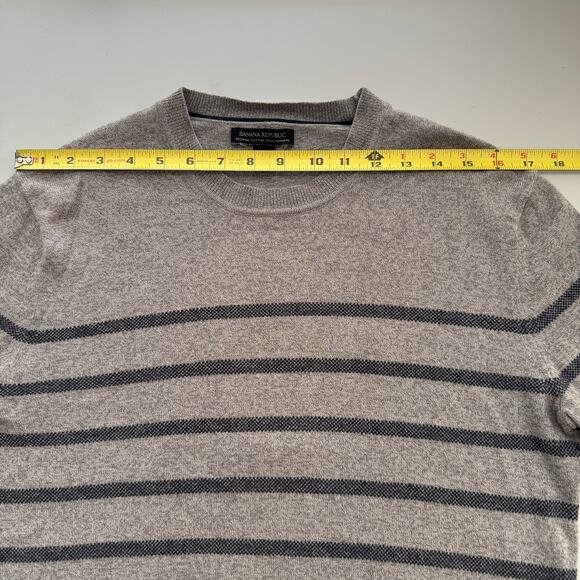 Banana Republic Pima Cotton Cashmere Blend Stripped Pullover Sweater Gray Blue S - Picture 7 of 9